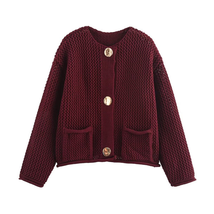 Women's sharply cut cardigan with relief texture and decorative jewelry buttons Amarae
