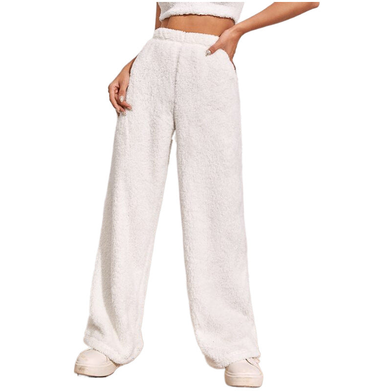 Women's Plush Lounge Pants with High Elastic Waistband and Wide Leg Amarae