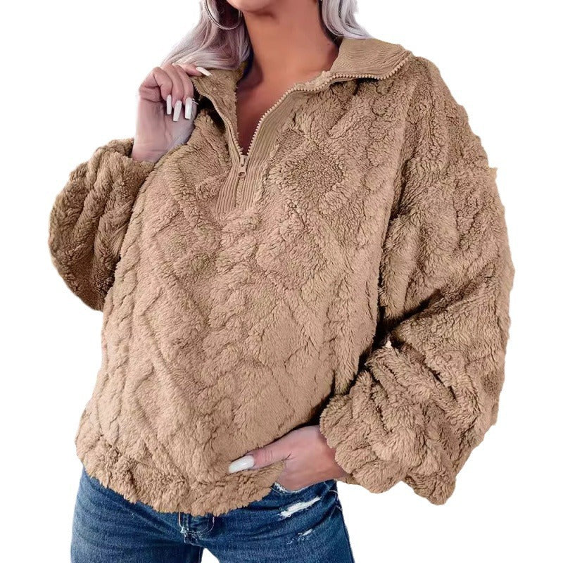 Women Fleece Sweater with Half-Zip Lune London
