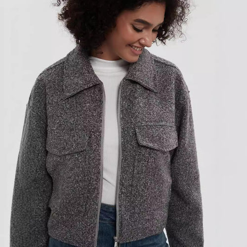 Cropped utility jacket for women with double chest pockets Amarae
