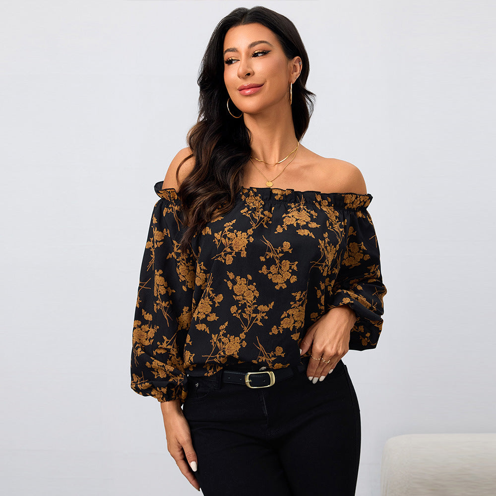 Blouse Femme Off-Shoulder avec Motifs Floraux et Manches Élastiques Chic & Stil