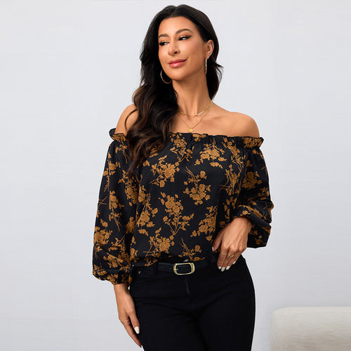 Blouse Femme Off-Shoulder avec Motifs Floraux et Manches Élastiques Chic & Stil