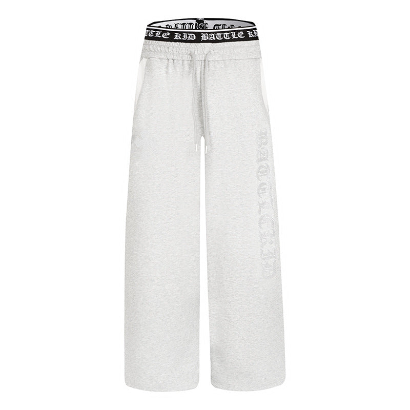 Women's wide lounge jogging pants with high logo waistband, gothic print and drawstring Amarae
