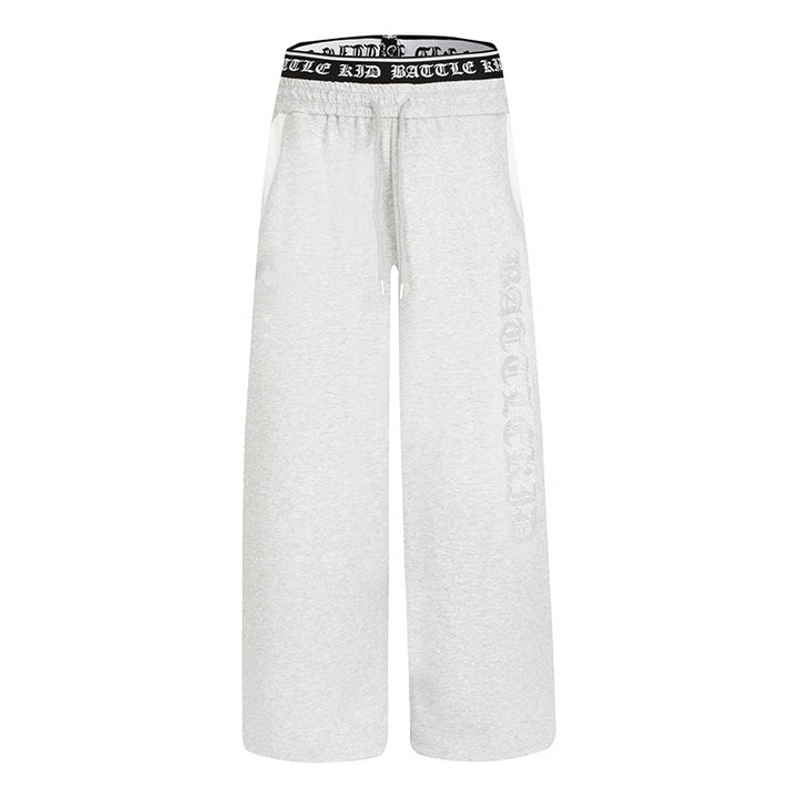 Women's wide lounge jogging pants with high logo waistband, gothic print and drawstring Amarae