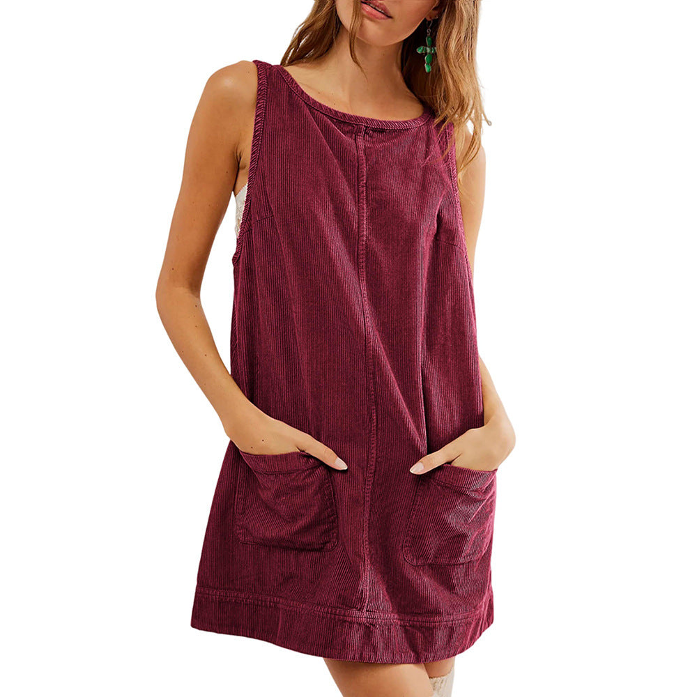 Women's Casual Dungaree Dress with Practical Pockets and Wide Straps Lune London