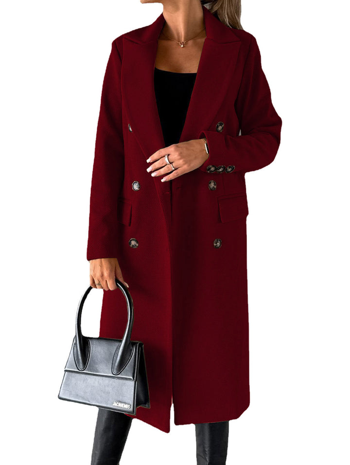 Ladies Elegant Double Button Textured Fabric Coat Lune London