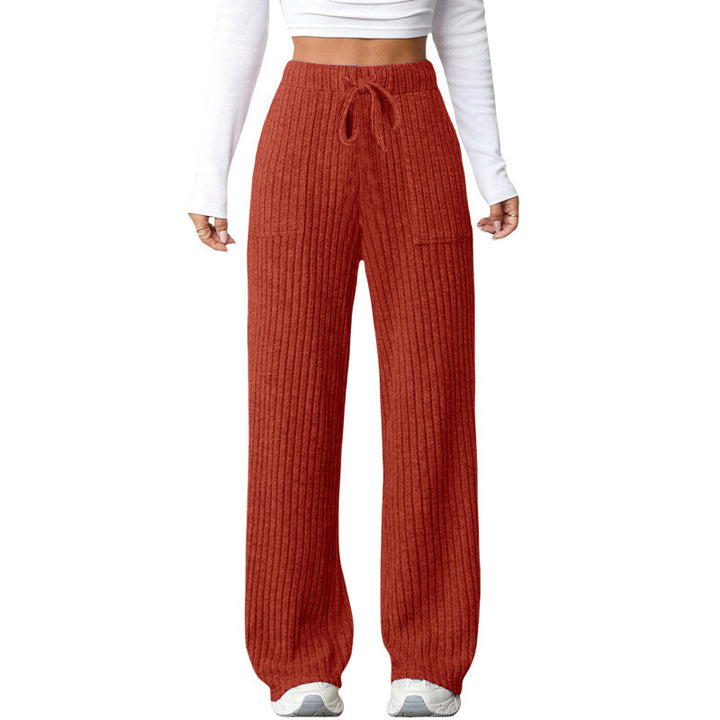 Ladies Wide Ribbed Lounge Pants with Drawstring and Patch Pockets Amarae