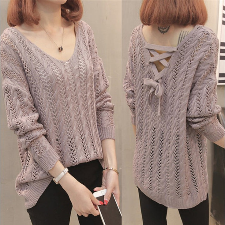 Pull en maille décontracté pour femme avec col en V et structure en dentelle fine Chic & Stil
