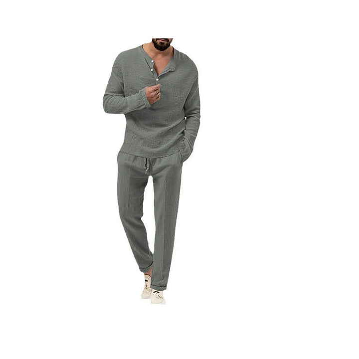 Men's Casual Lounge Set with Button Placket and Elastic Waistband Lune London