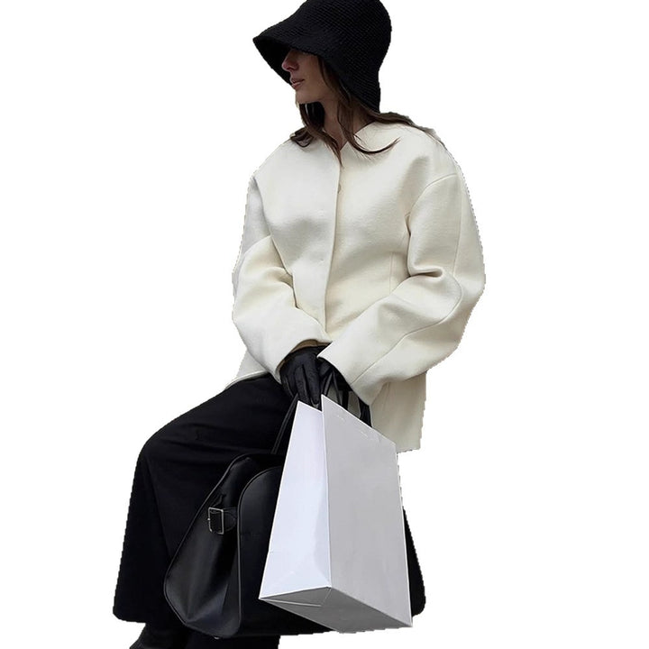 Women's Tailored Collarless Wool Blend Short Coat with Clear Silhouette Amarae