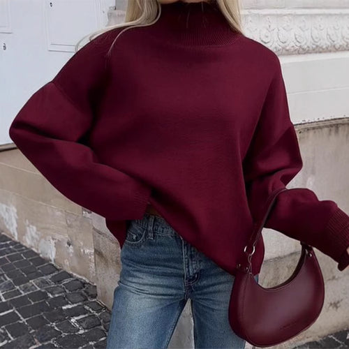 Women Oversized High Neck Cotton Sweater High Quality Amarae