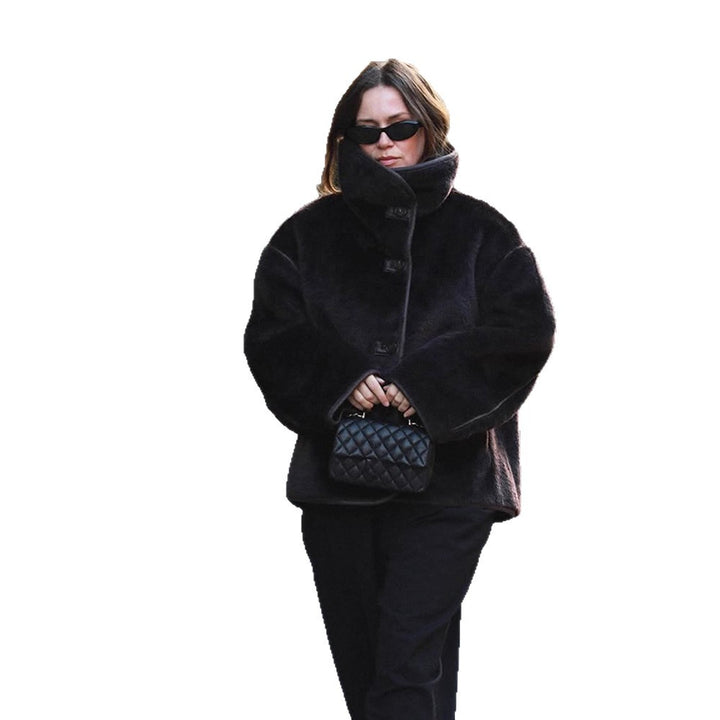Women's Boxy Faux Fur Jacket with Voluminous Shawl Collar and Boxy Silhouette Amarae