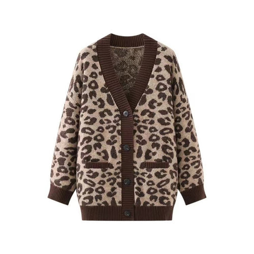 Ladies lightweight knit cardigan with textured leopard pattern Amarae