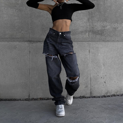 Marlene jeans for women with asymmetrical cut and distressed details Amarae
