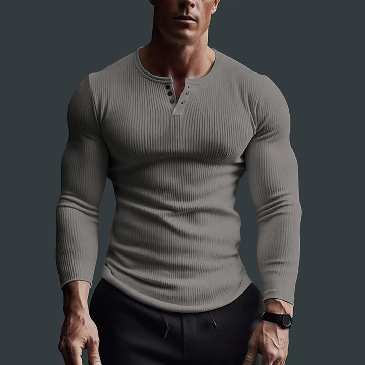 Long Sleeve Button-Up Shirt for Men with Modern Rib Design Amarae
