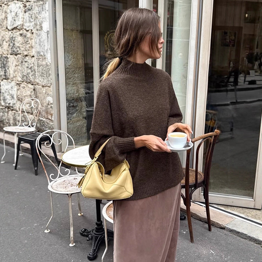 Women Oversized Turtleneck Sweater made of fine knit with Balloon Sleeves Amarae