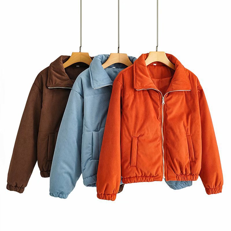 Veste en corduroy décontractée pour femmes avec col haut et poignets élastiques Chic & Stil