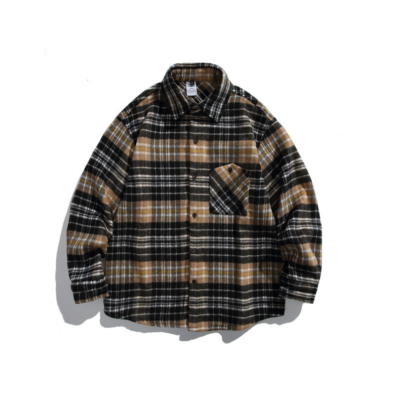 Unisex Boxy Overshirt Jacket made of soft wool blend with check pattern and patch chest pocket Amarae