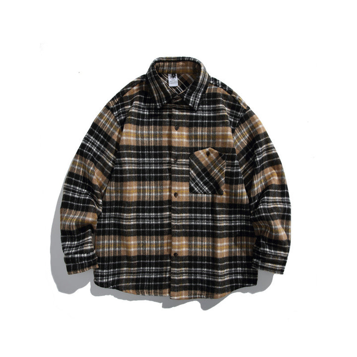 Unisex Boxy Overshirt Jacket made of soft wool blend with check pattern and patch chest pocket Amarae