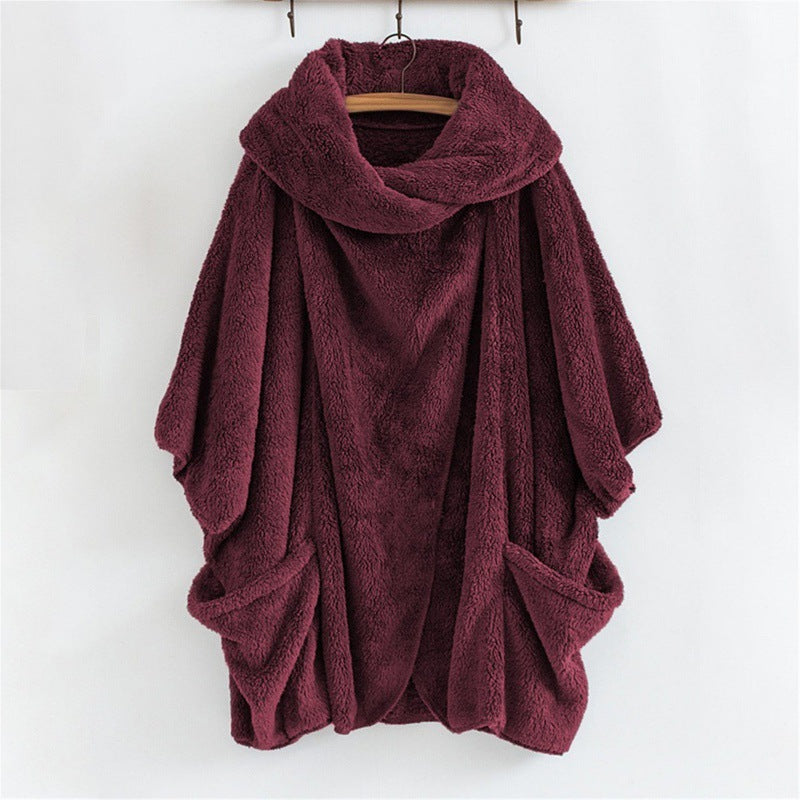 Women Oversize Cozy Poncho with large funnel neck and kangaroo pockets Amarae