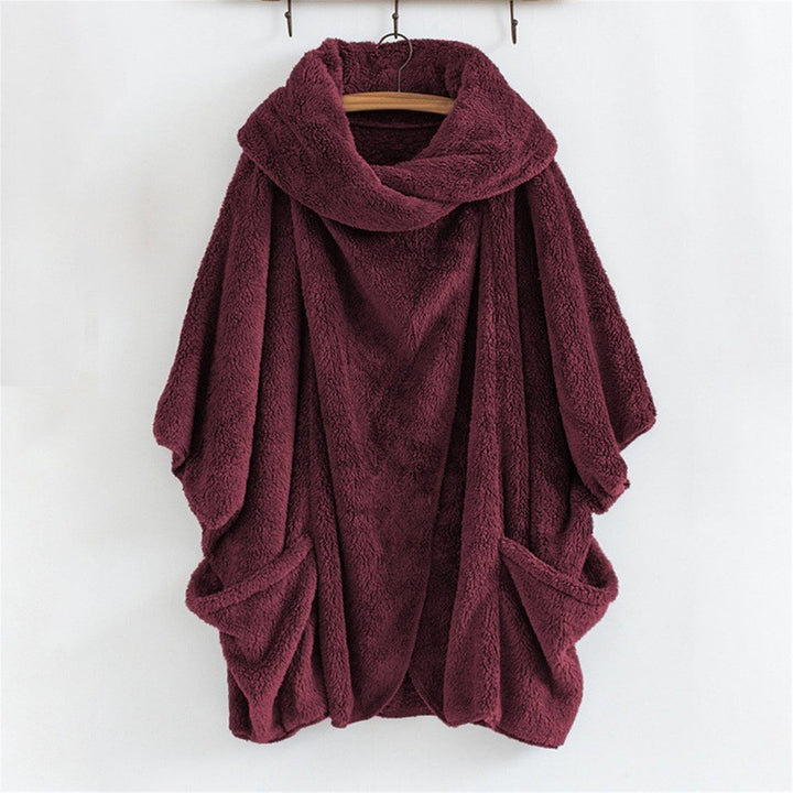 Women Oversize Cozy Poncho with large funnel neck and kangaroo pockets Amarae