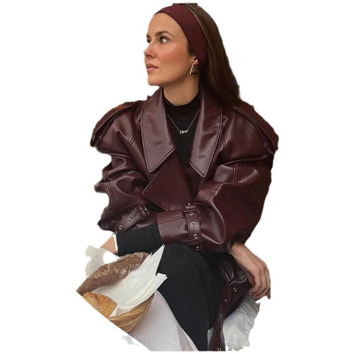 Trendy faux leather jacket for women with an oversized fit and structured shoulders Amarae