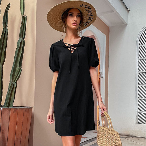 Amarae women's casual lace-up mini dress