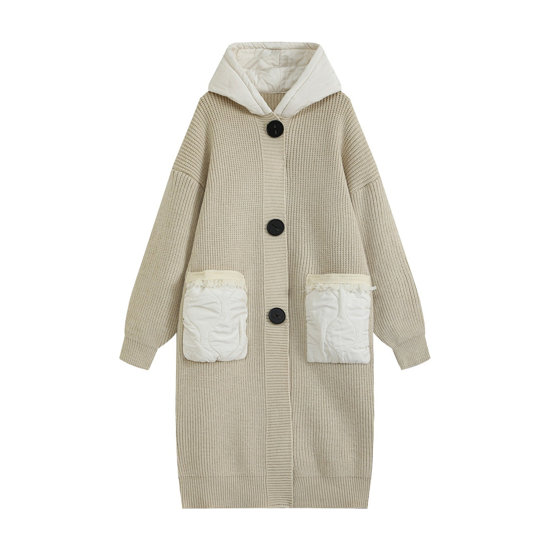 Women's knitted coat with quilted hood and padded pockets Amarae