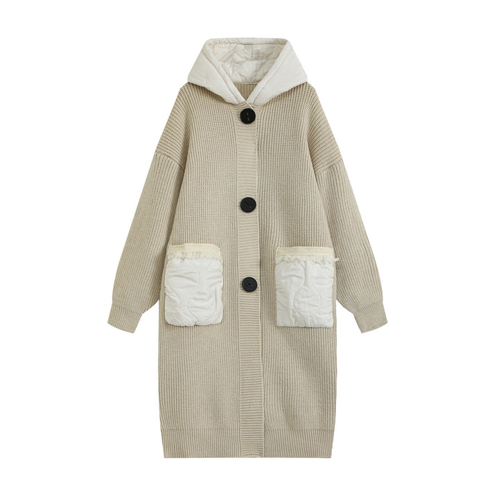 Women's knitted coat with quilted hood and padded pockets Amarae