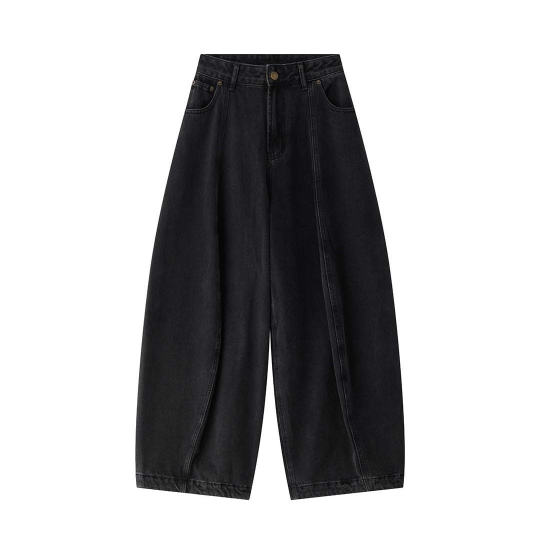 Women's Extra Wide High-Waist Denim Pants in Balloon Cut with Center Seam Details Amarae