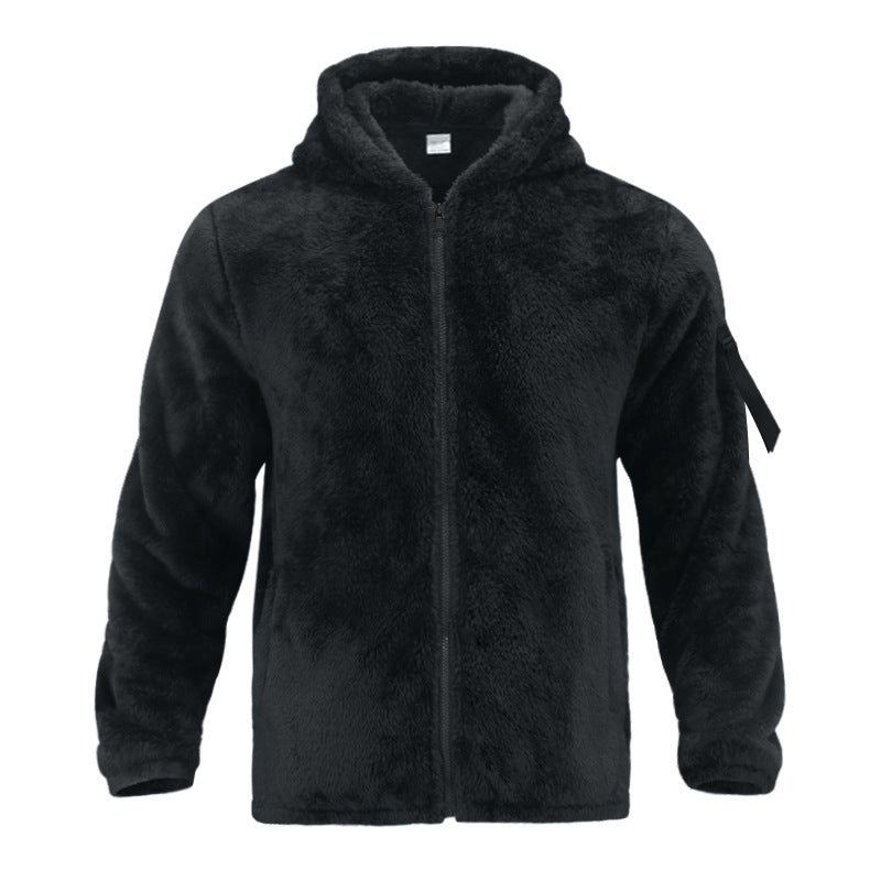 Cozy fleece jacket for men with hood and practical zippers Lune London