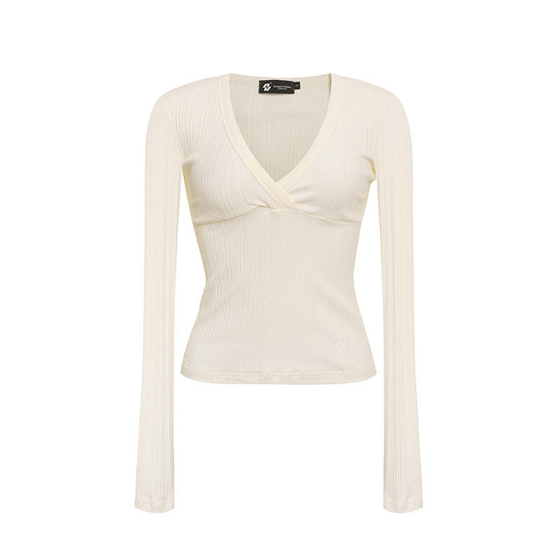 Women's Fitted Ribbed Wrap Top with Deep V-Neck Dress