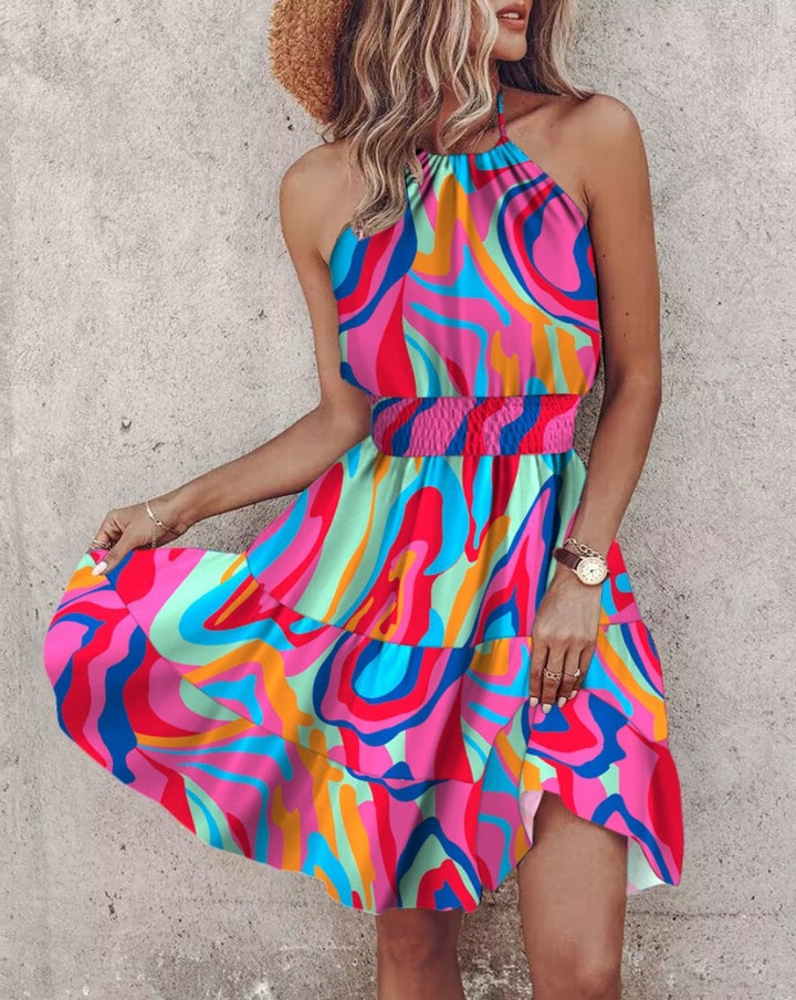 Women Halter Neck Bohemian Mini Dress Lune London