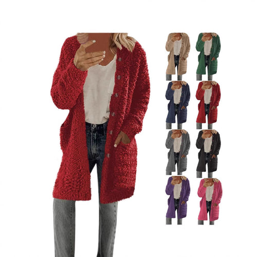 Ladies Long Plush Jacket with Button Detail Amarae