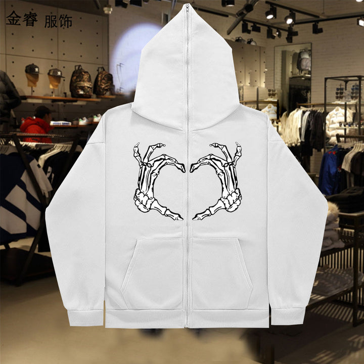 Hooded jacket for ladies with striking skeleton pattern Lune London