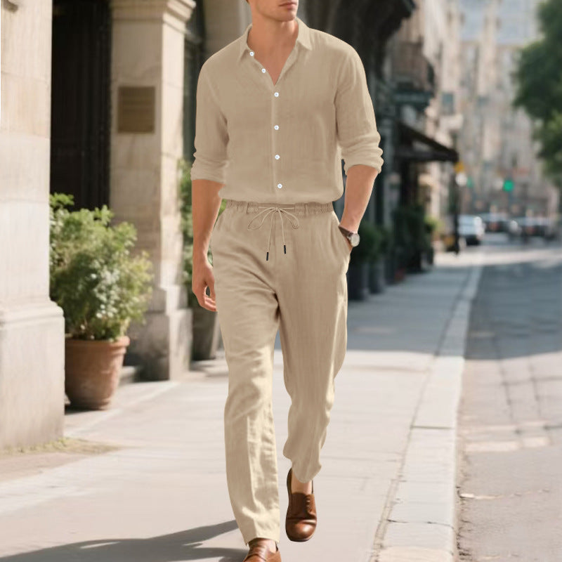 Casual linen pants for men with elastic waistband and practical drawstring Lune London