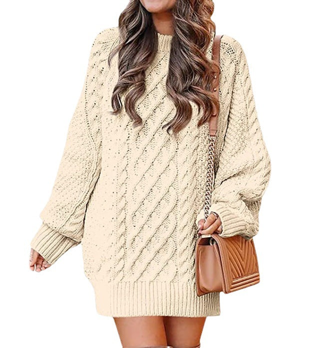 Thick knitted sweater for women with voluminous sleeves and a decorative twisted pattern Lune London