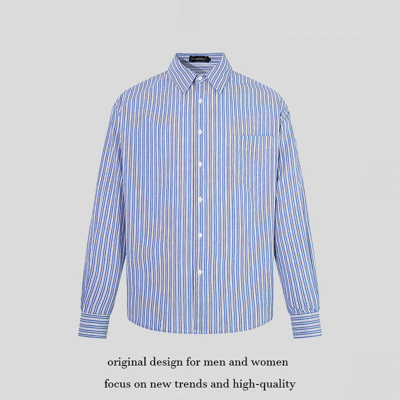 Men's Oversize Shirt made of cotton blend with fine stripes, Kent collar and chest pocket Amarae