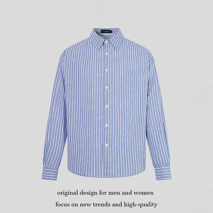 Men's Oversize Shirt made of cotton blend with fine stripes, Kent collar and chest pocket Amarae