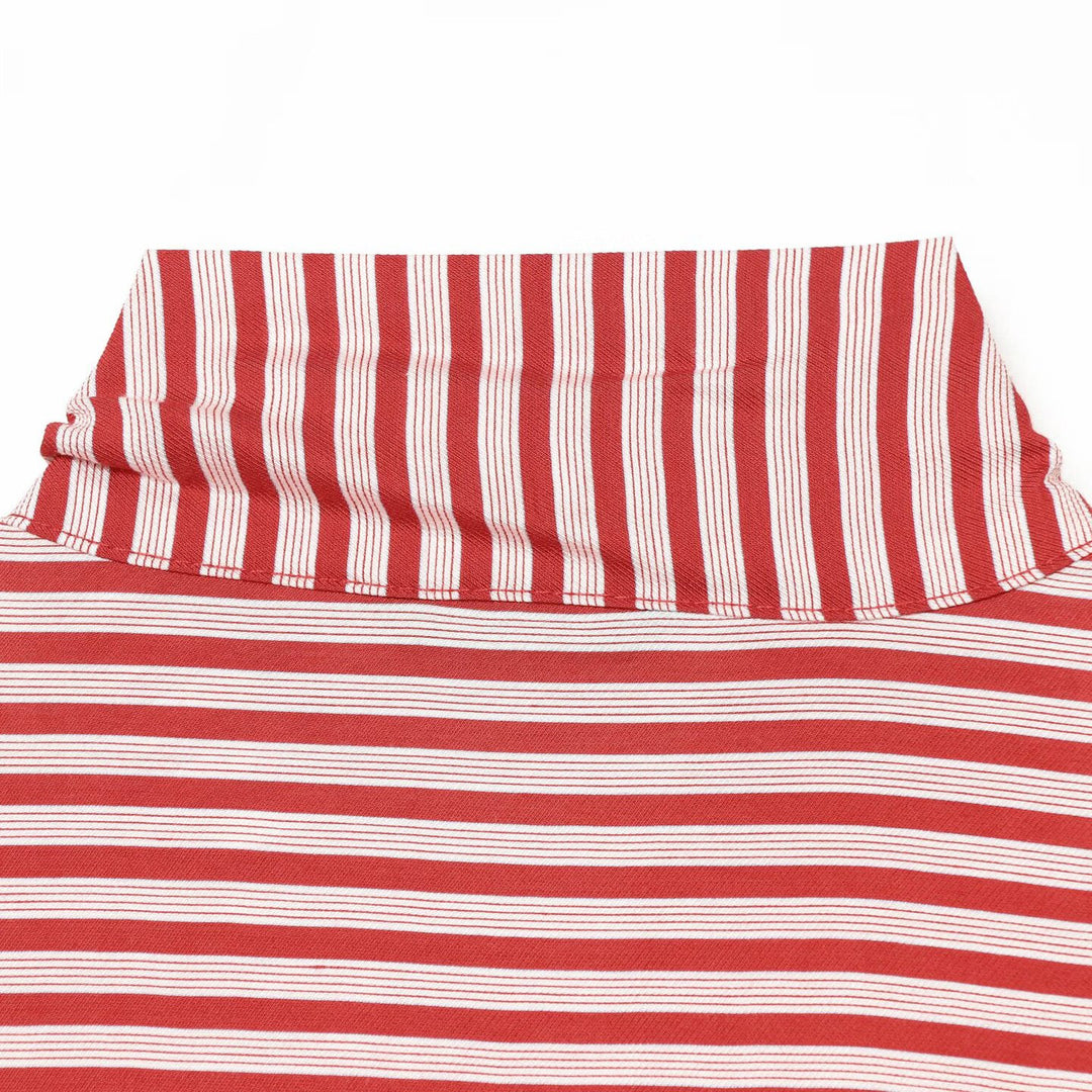 Women Striped Blouse with Ruffle Yoke and Bow Collar Amarae