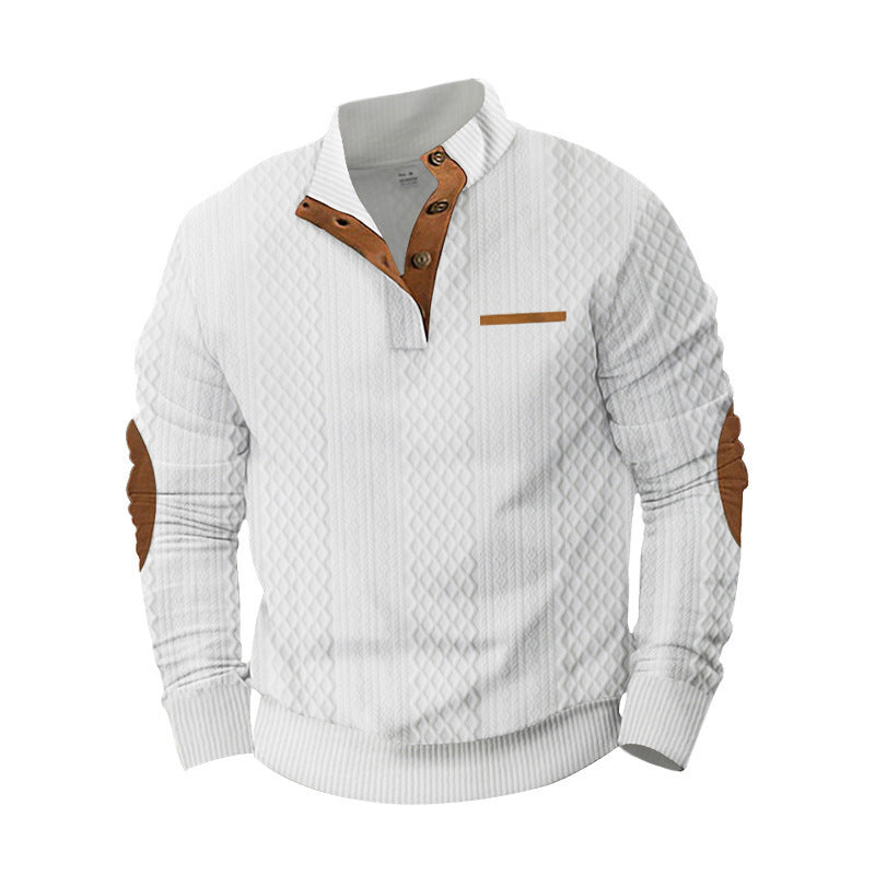 Structured men's sweater with a trendy Henley collar and refined faux leather details Lune London