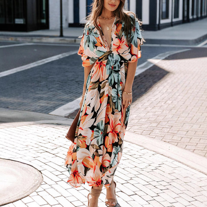 Lune London 1751507240 Floral Side Slit Maxi Dress for Women