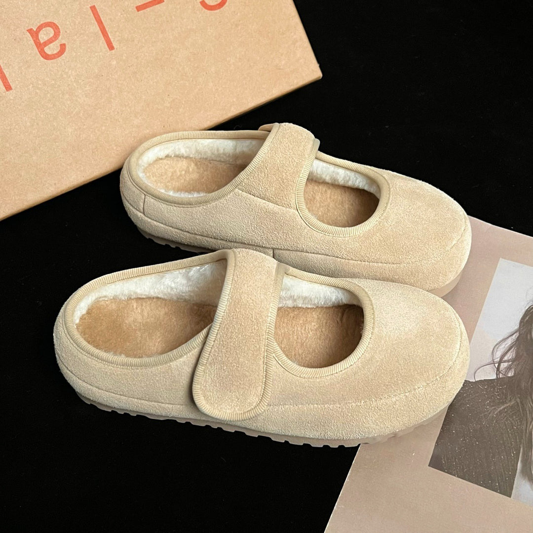 Women's Cozy Velour Mary Jane Slippers with Teddy Lining and Velcro Amarae