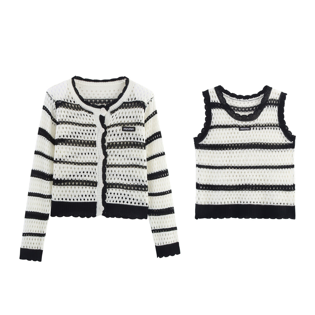 Ladies knitted airy vest with modern stripes Lune London