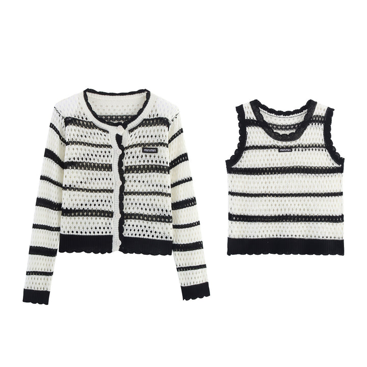 Ladies knitted airy vest with modern stripes Lune London