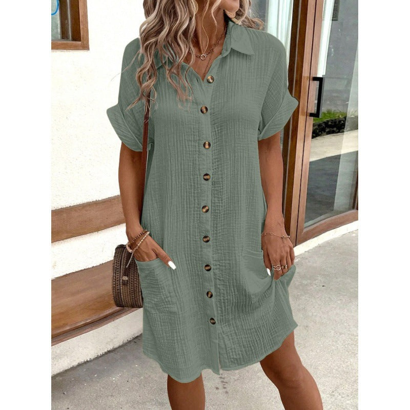 Shirt dress for women with button placket and practical pockets Lune London