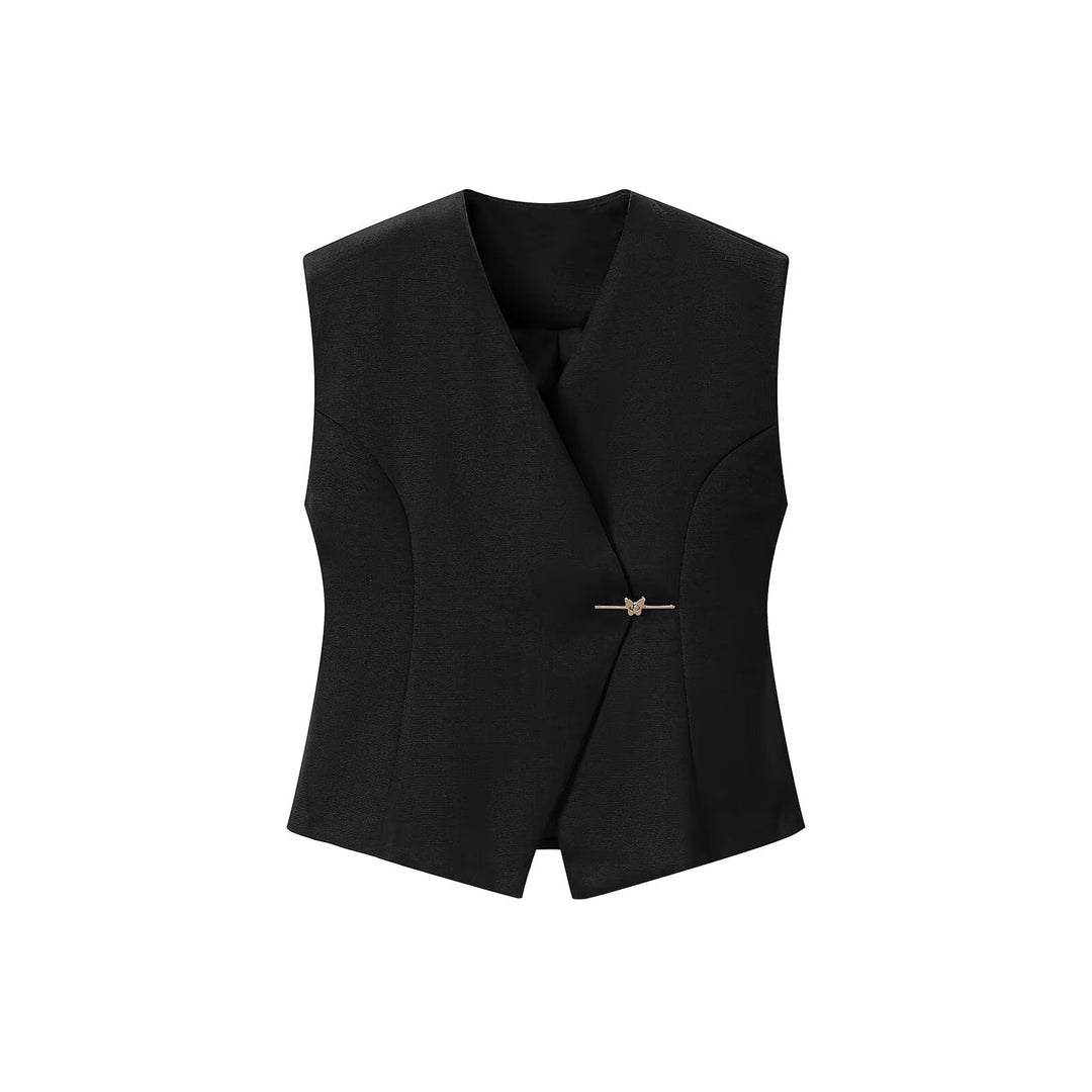 Women tailored sleeveless blazer vest with asymmetrical overlap