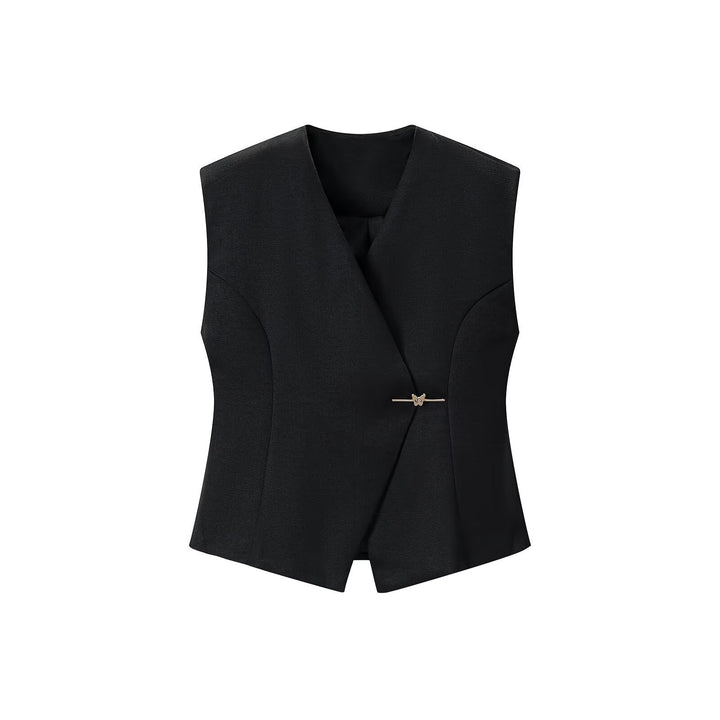 Women tailored sleeveless blazer vest with asymmetrical overlap
