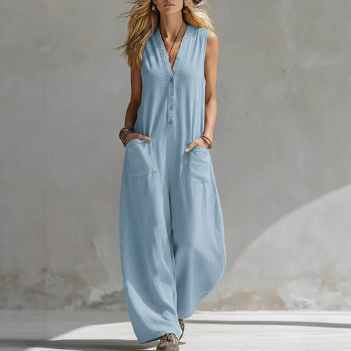 Ladies jumpsuit with deep V-neck and practical pockets Amarae