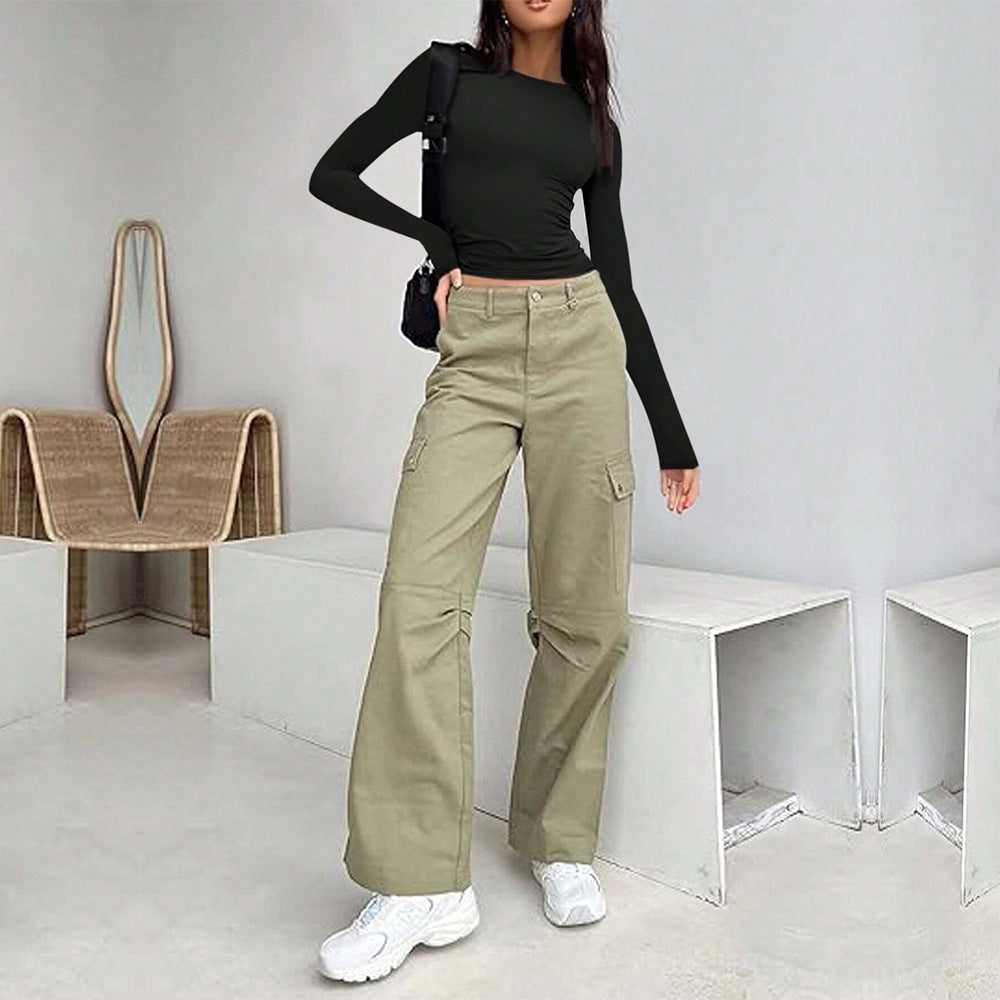 Chemise basique à manches longues pour dames avec un élégant col rond Chic & Stil